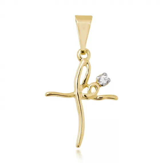 Pingente Formato de Crucifixo com a Palavra Fé e Strass - Folheado a Ouro 18k