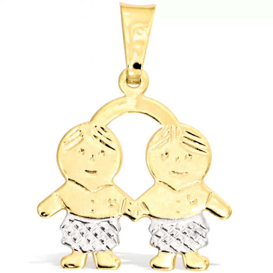 Pingente dois meninos com detalhe em rodhium - Folheado a Ouro 18k