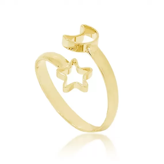 Anel Falange com estrela e lua - Folheado a Ouro 18k 