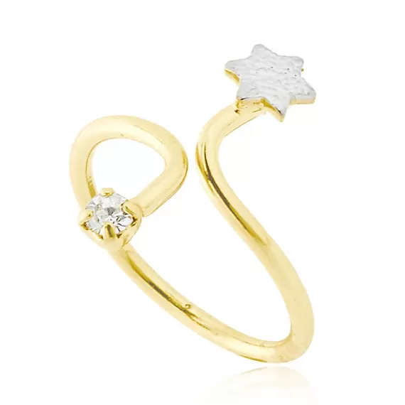 Anel Falange com strass e estrela em rodhium - Folheado a ouro 18K