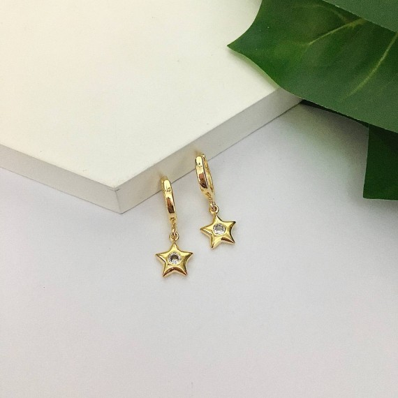 Argola Estrela + Ponto De Luz - Folheado a Ouro 18k