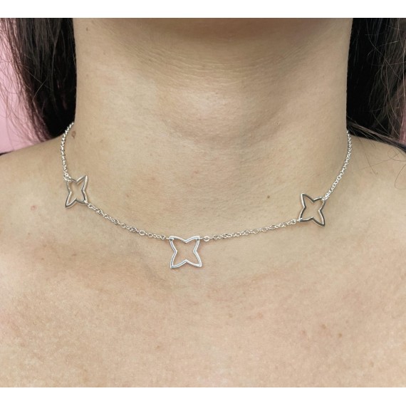 Choker com 3 estrelas intercaladas por corrente - Folheado a Prata