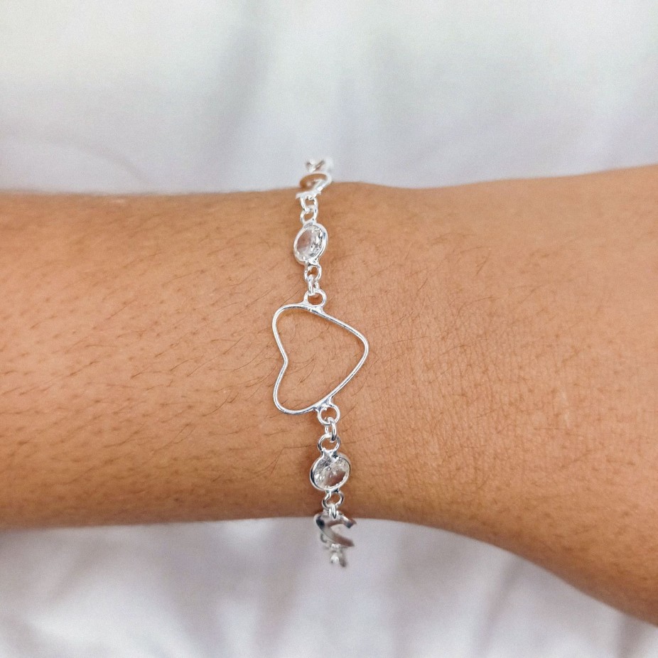 Pulseira de Coração com Pedras - Prata 950k