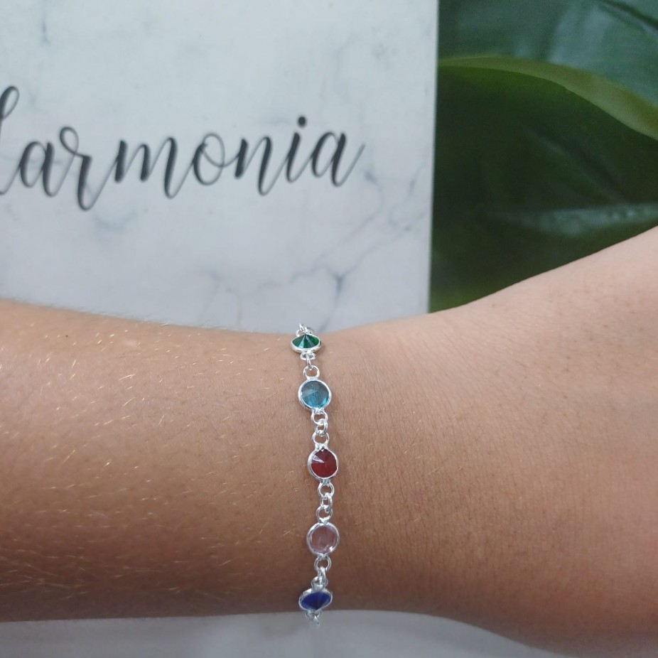 Pulseira Pedras Coloridas - Prata 950k