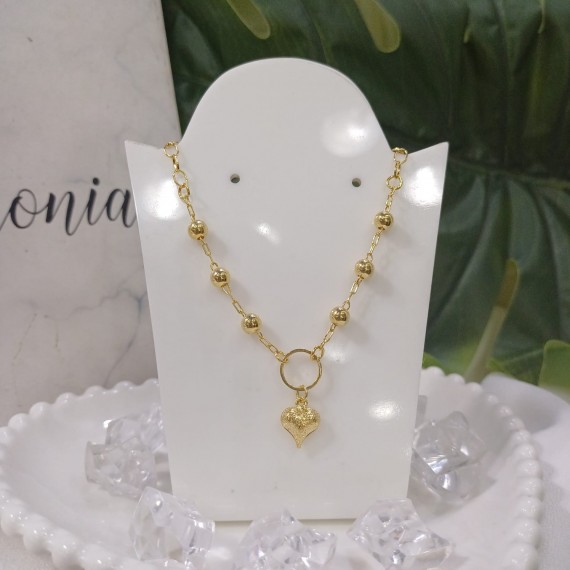 Choker Coração Trabalhado + Bolinhas - Folheado a Ouro 18k